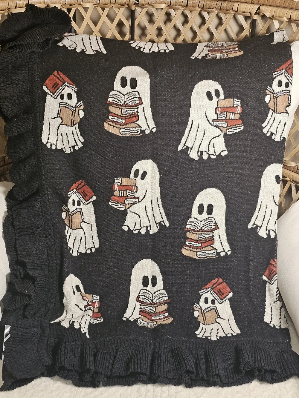 NEW VIRAL HALLOWEEN GHOST AND READING BOOKS REVERSIBLE THROW BLANKET | 50X70